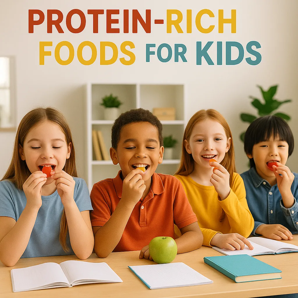 Children enjoying protein fruit snacks at school
